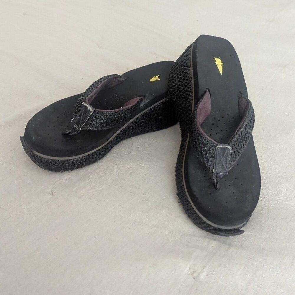 Y2K McBling Beachcore Volatile Platform Wedge Flip Flops Black Women's 6/6.5